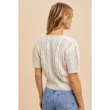 Cable Knit Puff Sleeve Cardigan
