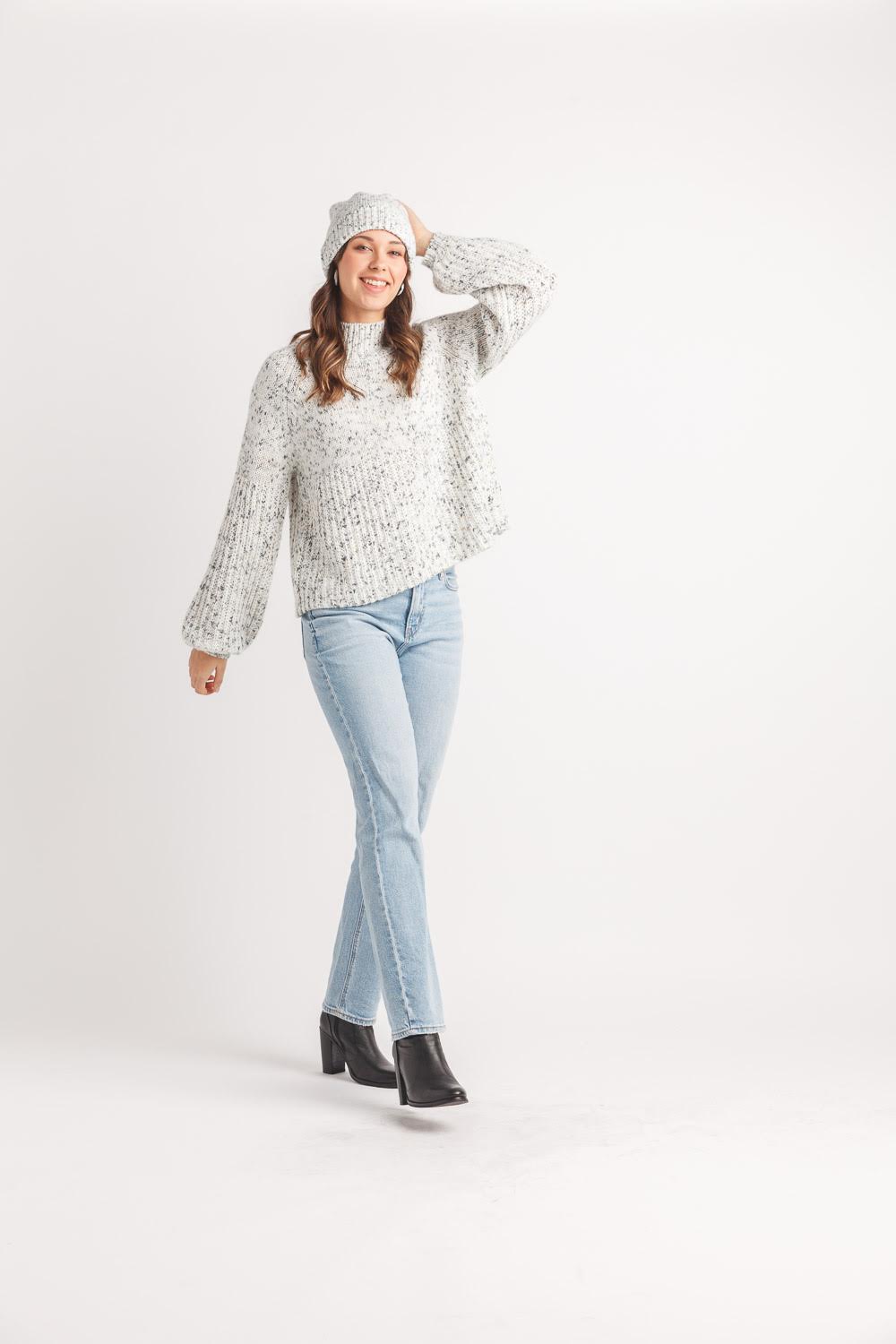 Speckled Ribbed Detail Mock Neck Sweater