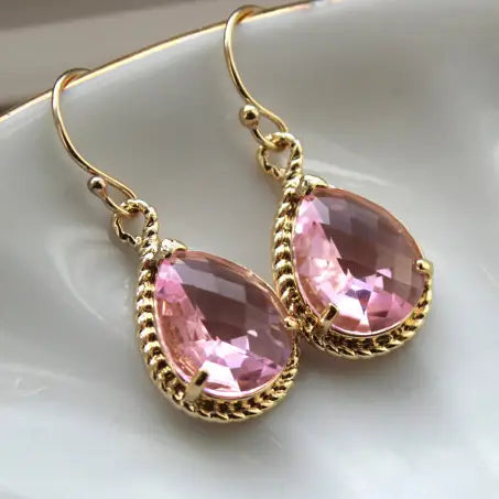 Light Pink Gold Blush Teardrop Earrings