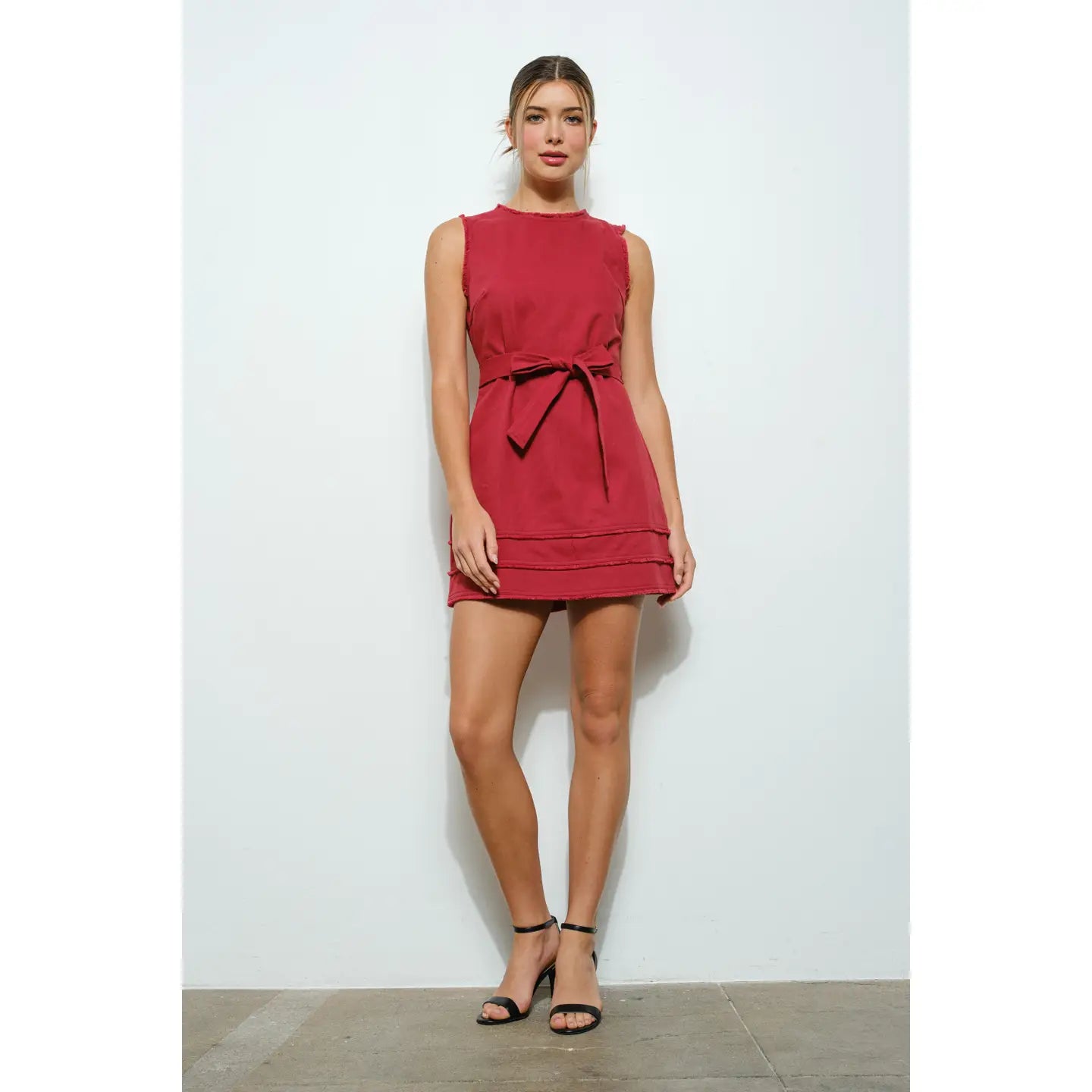 Cotton Sleeveless Fringe Trim Detail Mini Dress