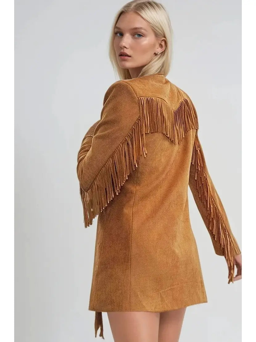 Faux Suede Fringed Blazer
