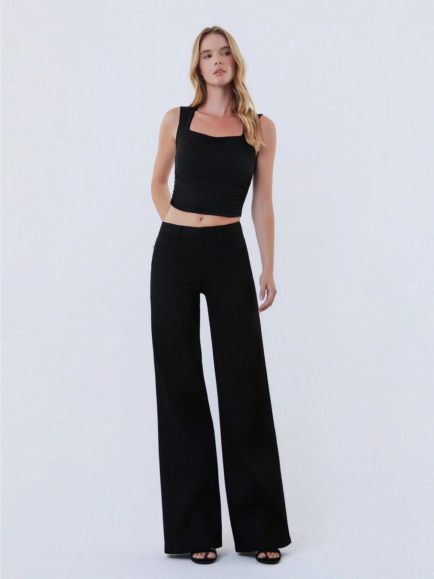 High Rise Trouser Pressed Black Wide Leg Jeans
