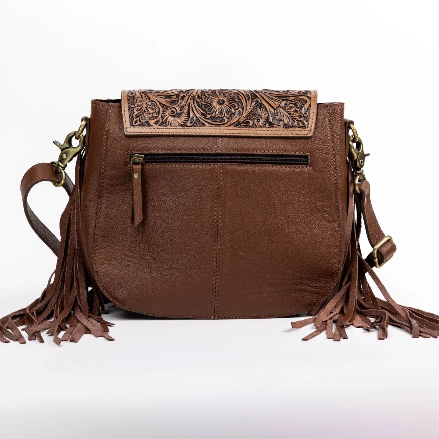 Brown Saddle Purse with Butterfly Fringe
