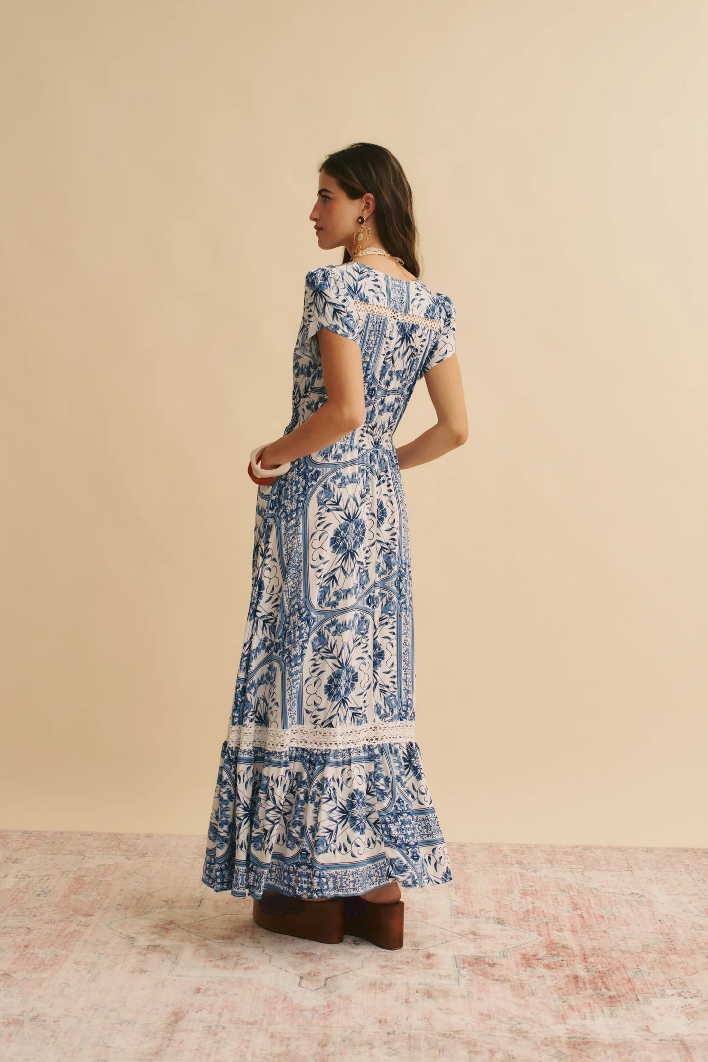 Denim Dreams Print Carmen Maxi Dress