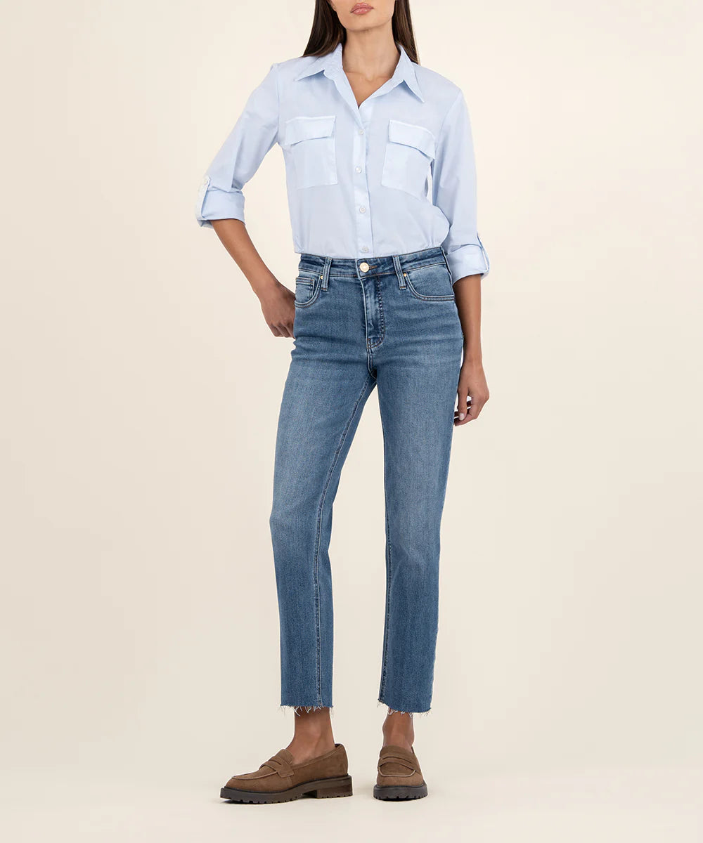 Rachael High Rise Fab AB Raw Hem Mom Jean - Exalted