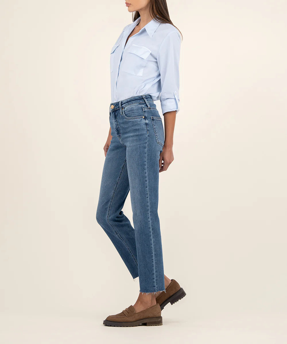 Rachael High Rise Fab AB Raw Hem Mom Jean - Exalted