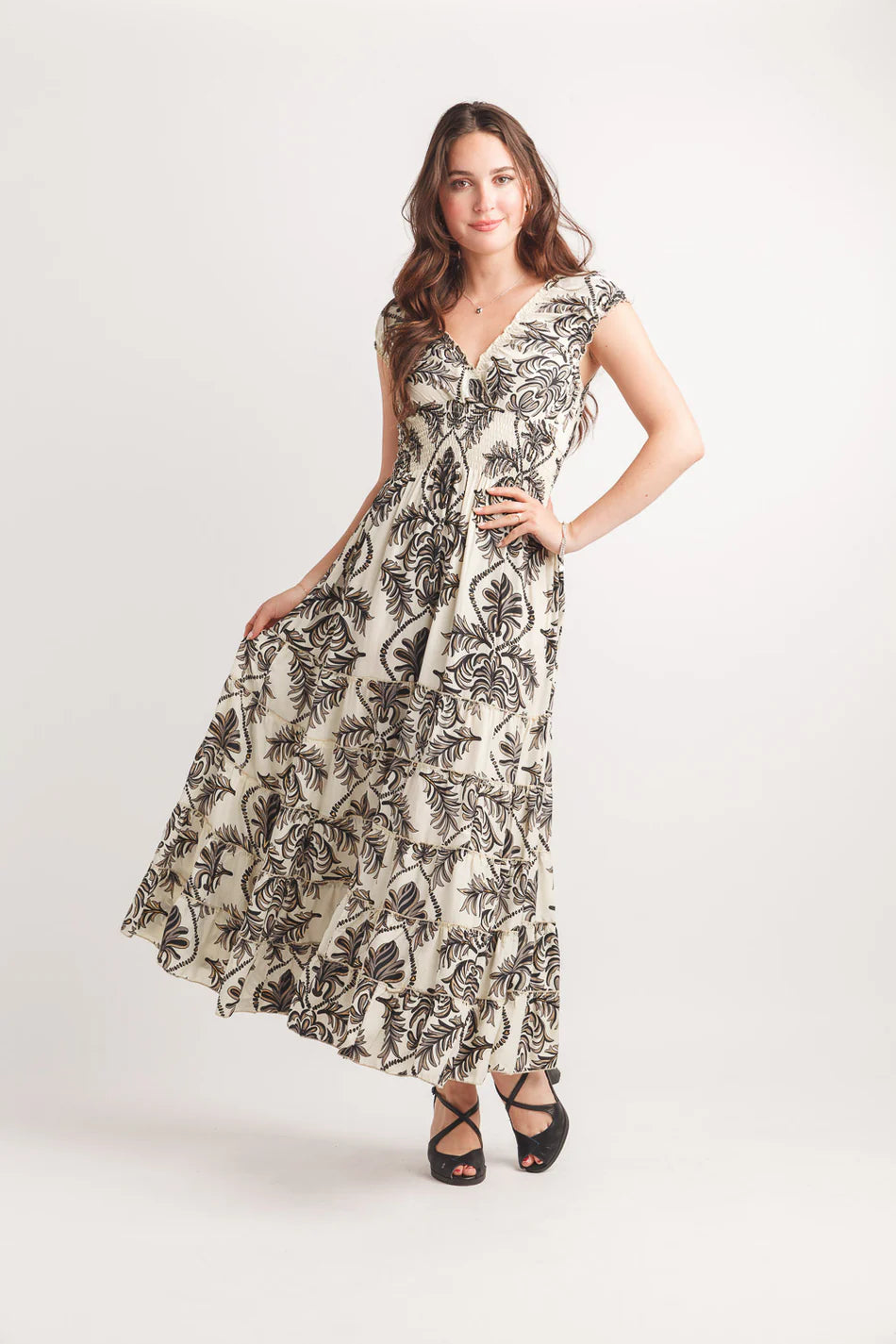 Damask Printed Maxi Dress