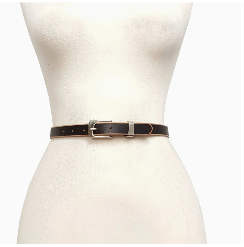Skinny Classic Silver Buckle Loop Belt