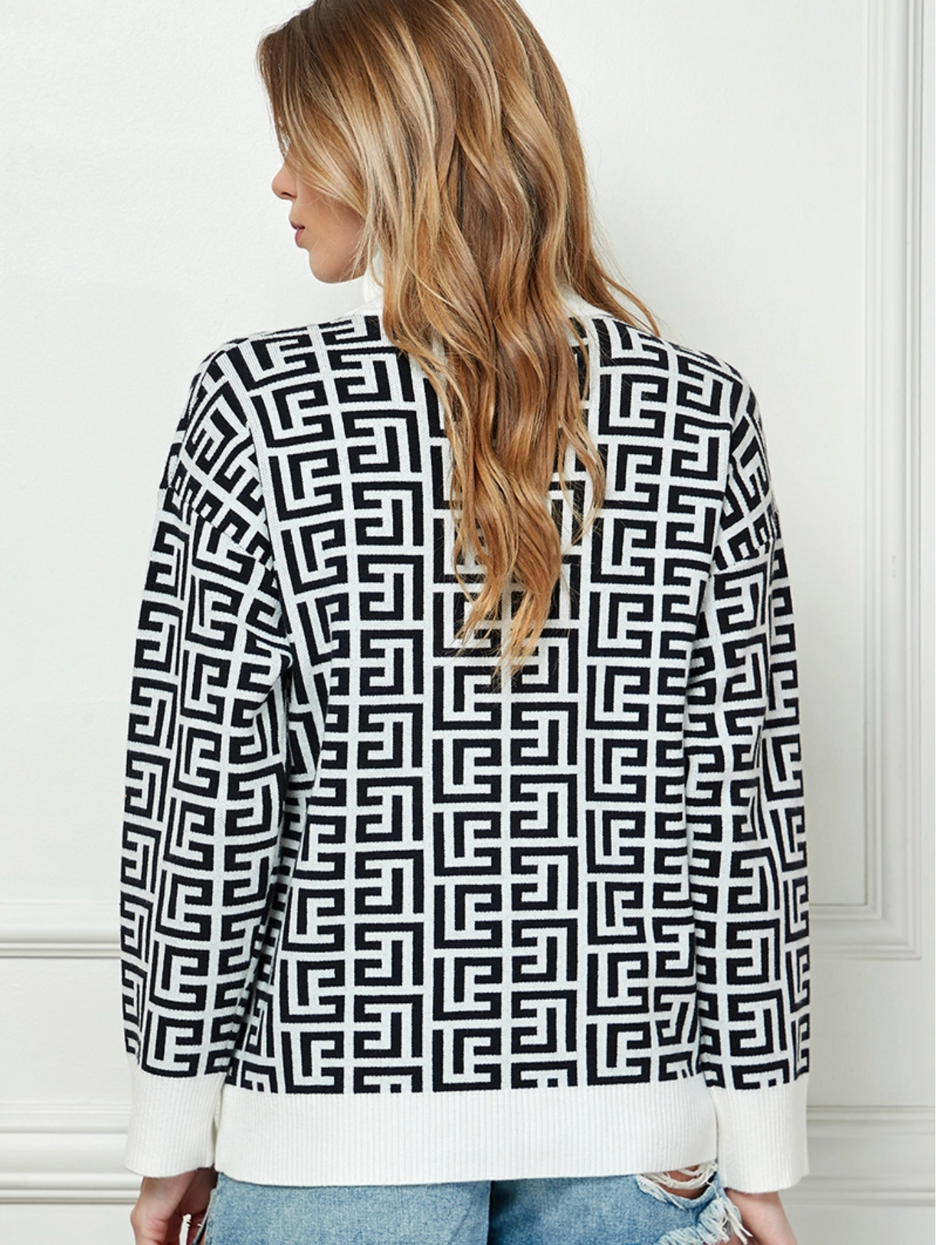 Geo Print High Neck Sweater