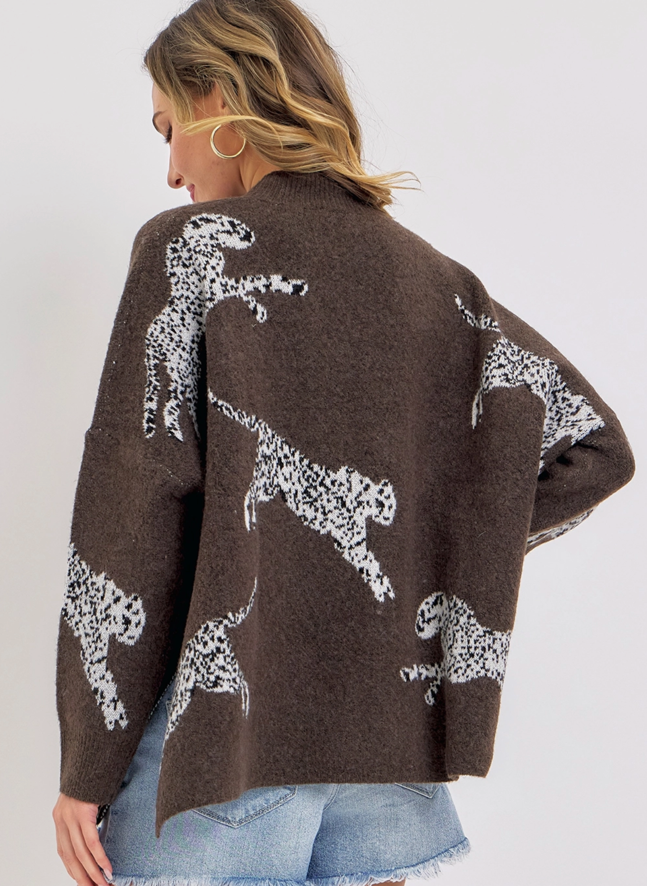 Leopard Patterned Oversize Knit Sweater
