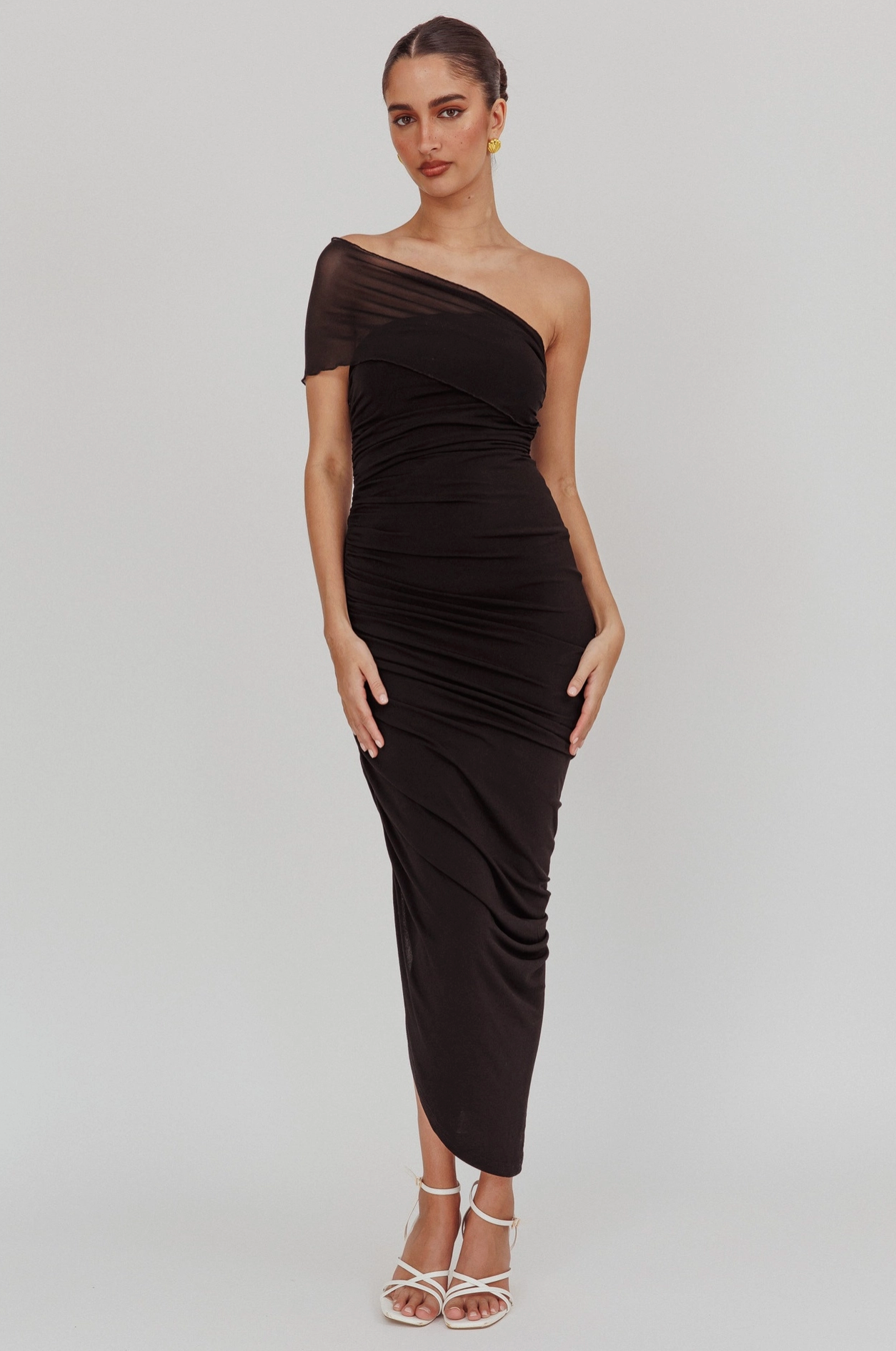 One Shoulder Mesh Maxi Dress