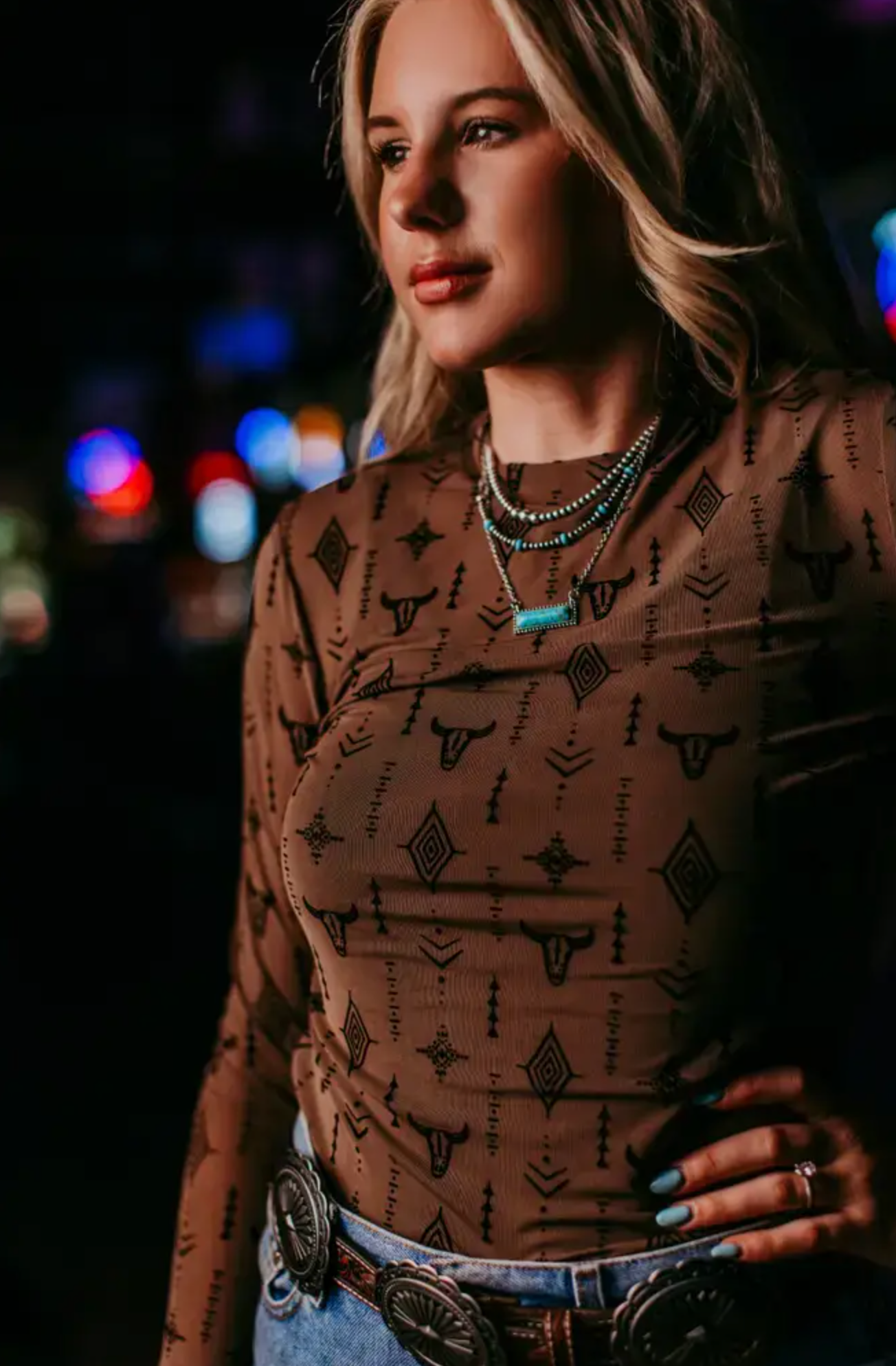 Cow Head Aztec Mesh Top