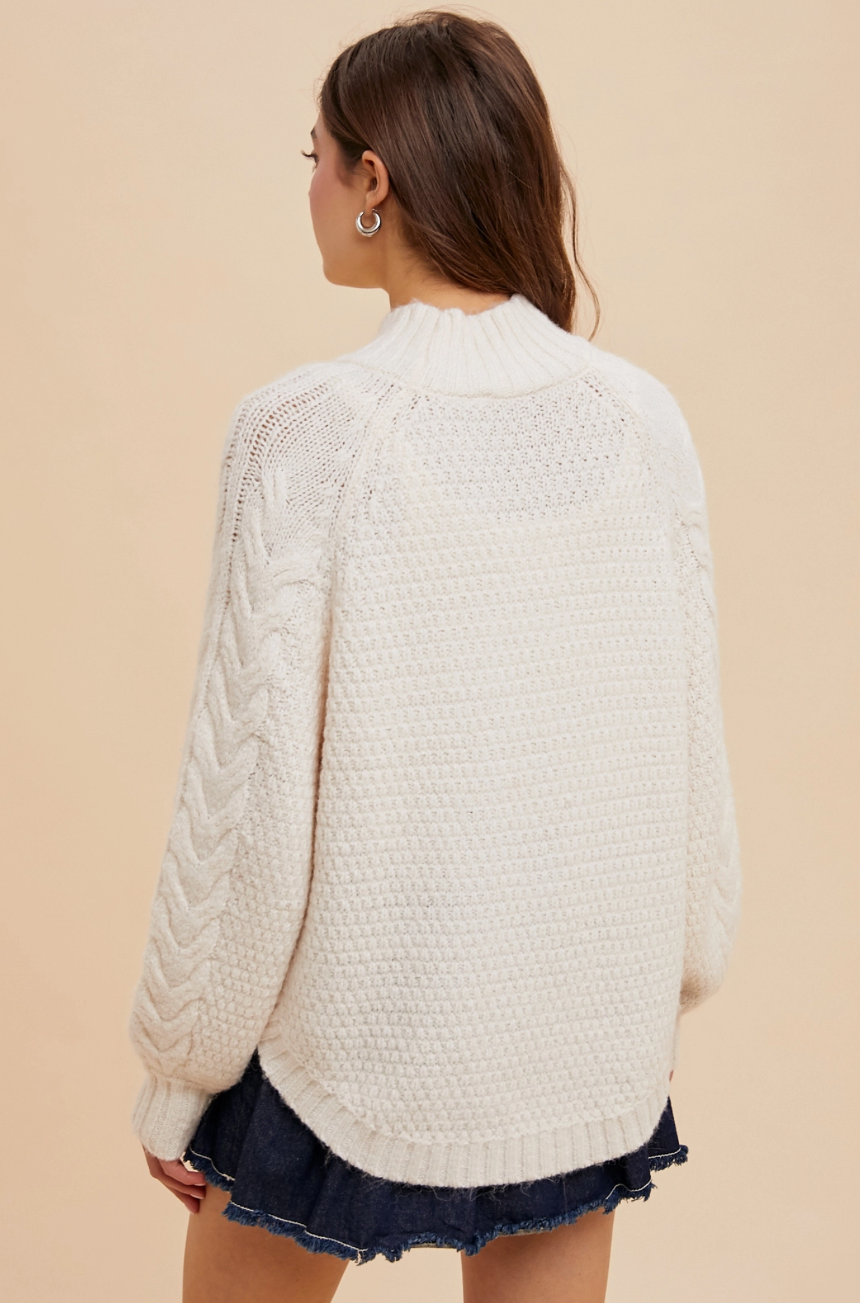 Textured Cable Knit Highneck Sweater