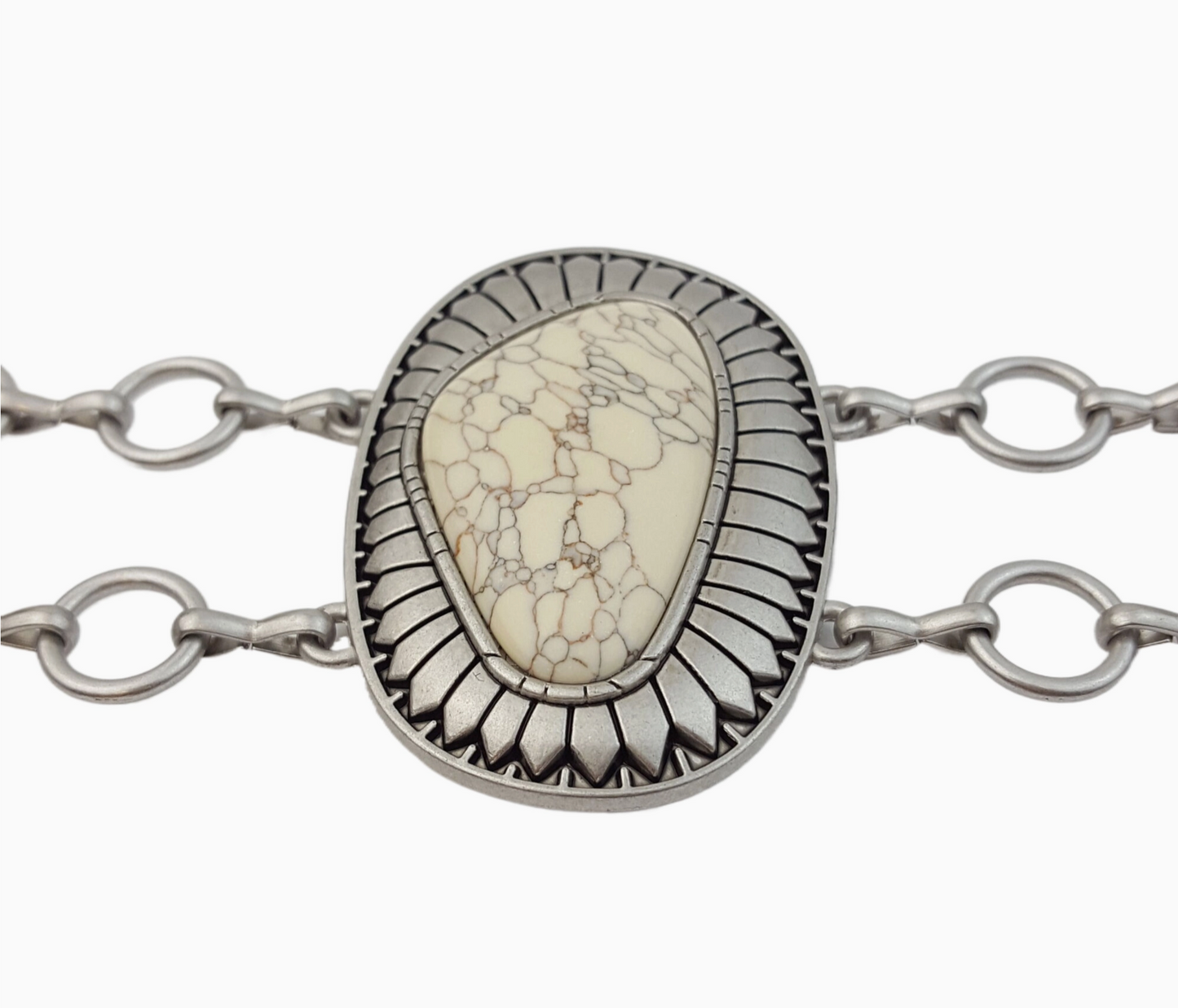 Silver Western Concho Double-Chain Belt with Stones