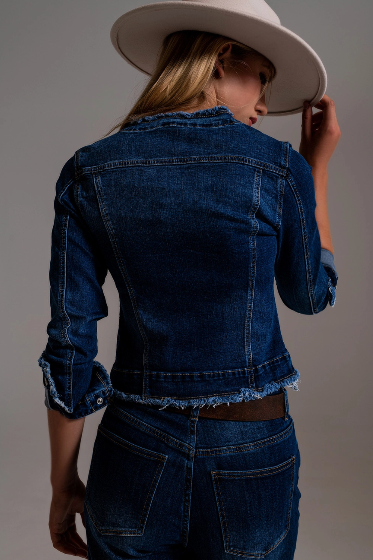 Denim Jacket with Raw Hem Edge