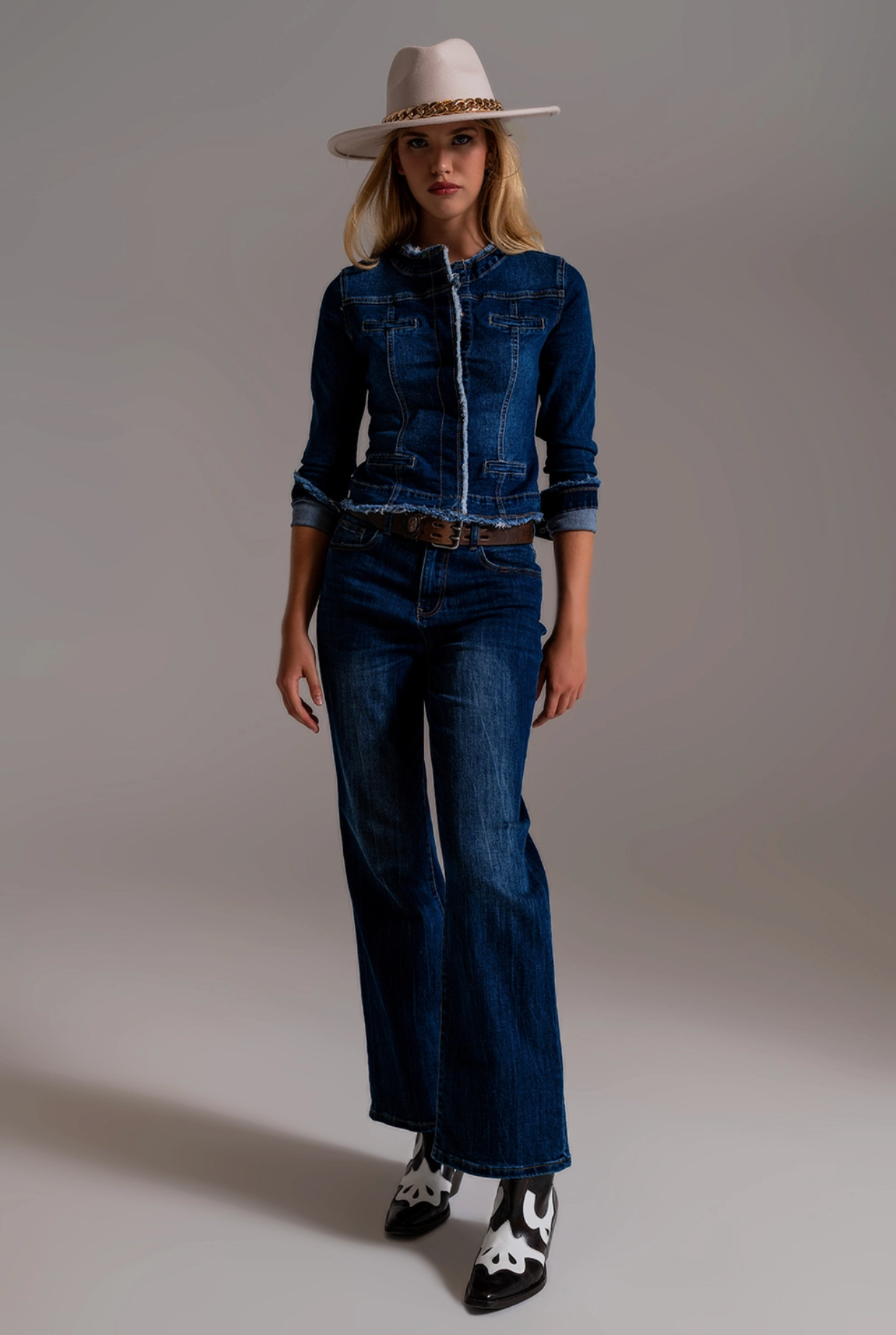 Denim Jacket with Raw Hem Edge