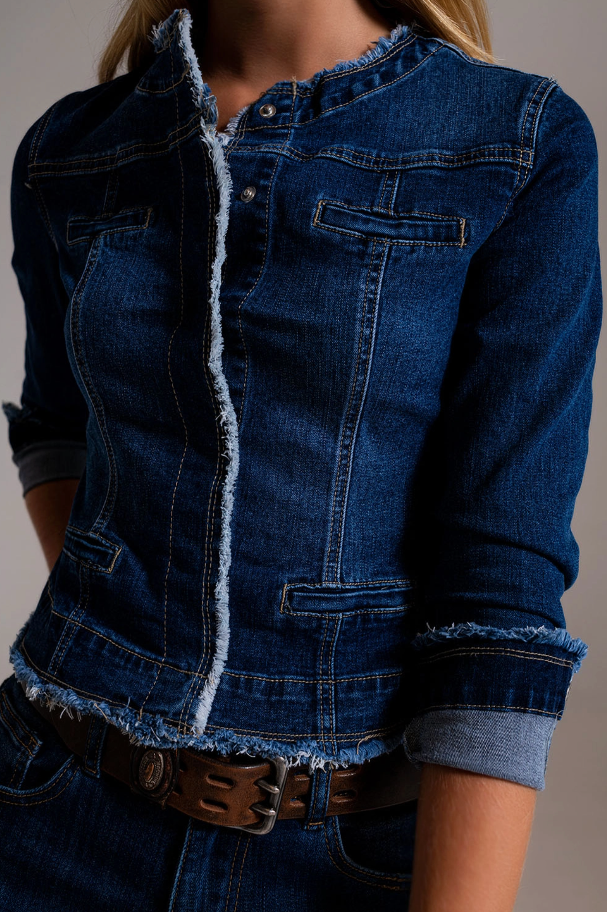 Denim Jacket with Raw Hem Edge