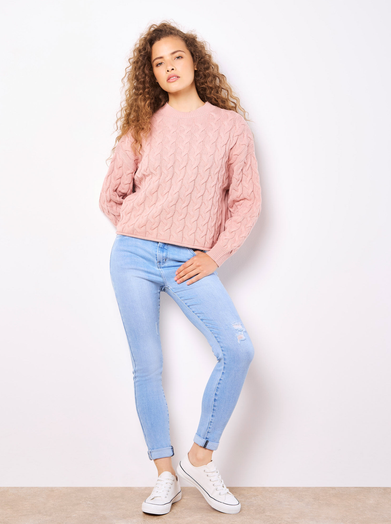 Cotton Blend Cable Knit Sweater