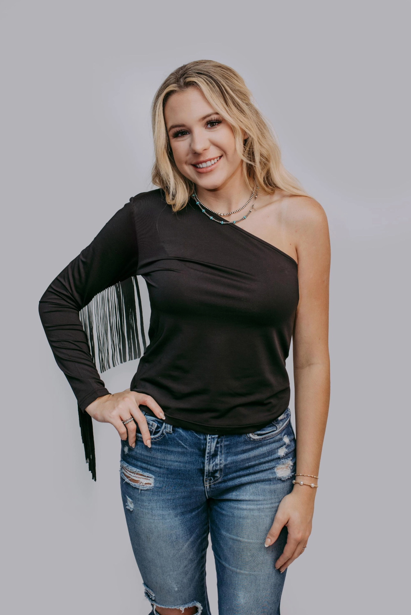 One ShoulderFringe Top