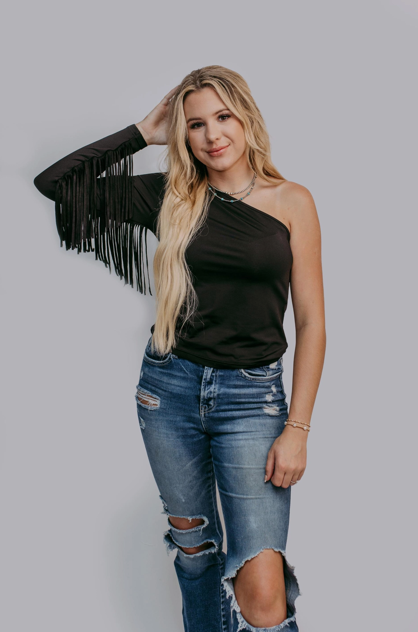 One ShoulderFringe Top