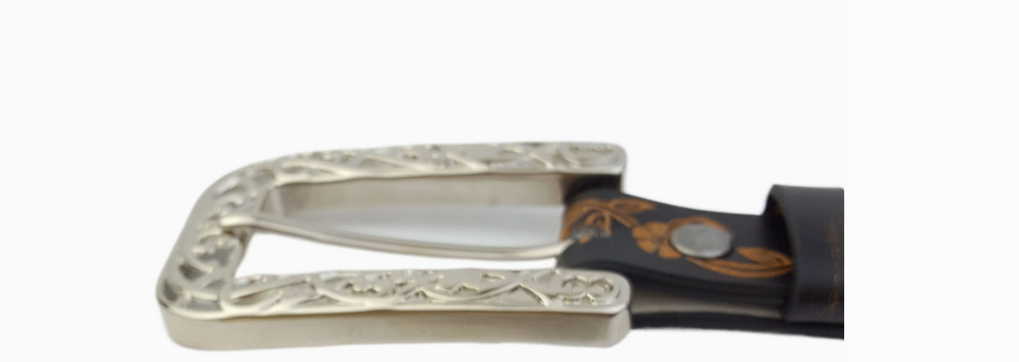 Western Hand-Painted Floral Tooled Belt