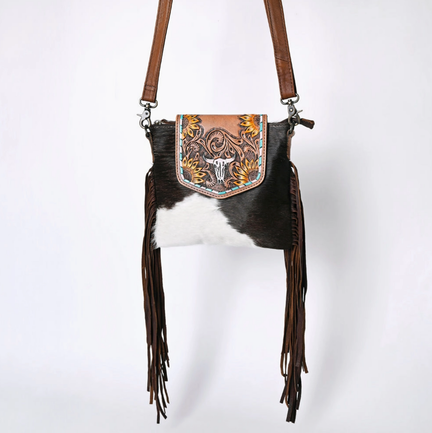 Crossbody Genuine Leather Women Bag Western Bag (White Bull Head)