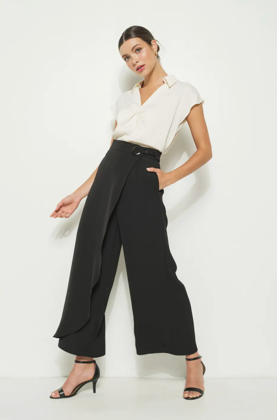 High Waist Wrap Detail Wide Pants