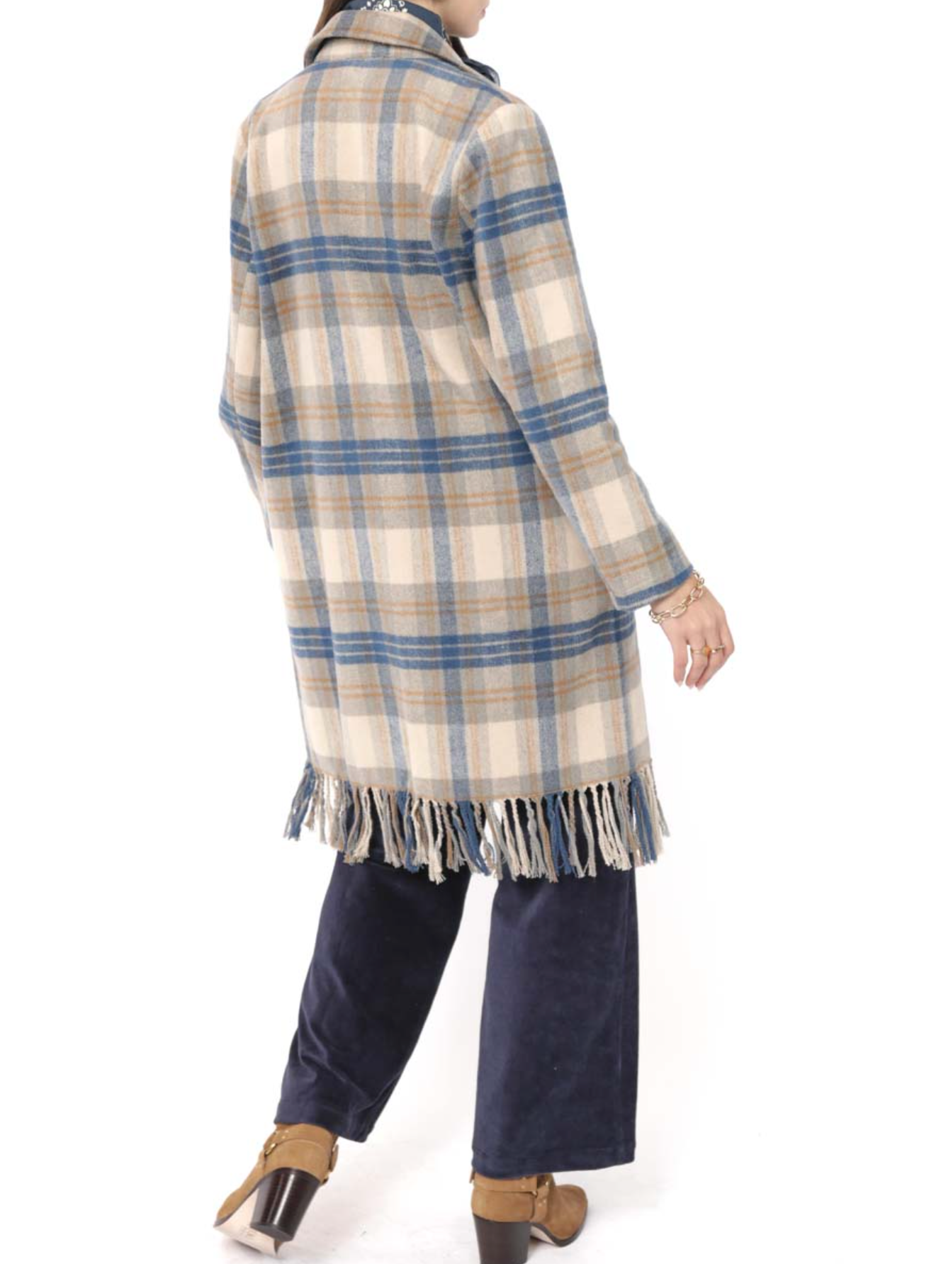 Not So Prim Plaid Coat With Fringe Hem