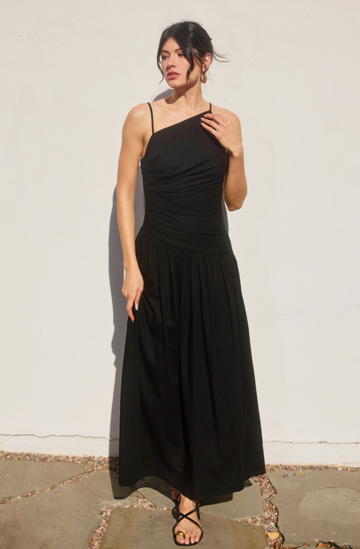 Heaven Sent Drop Waist Ruched Maxi Dress