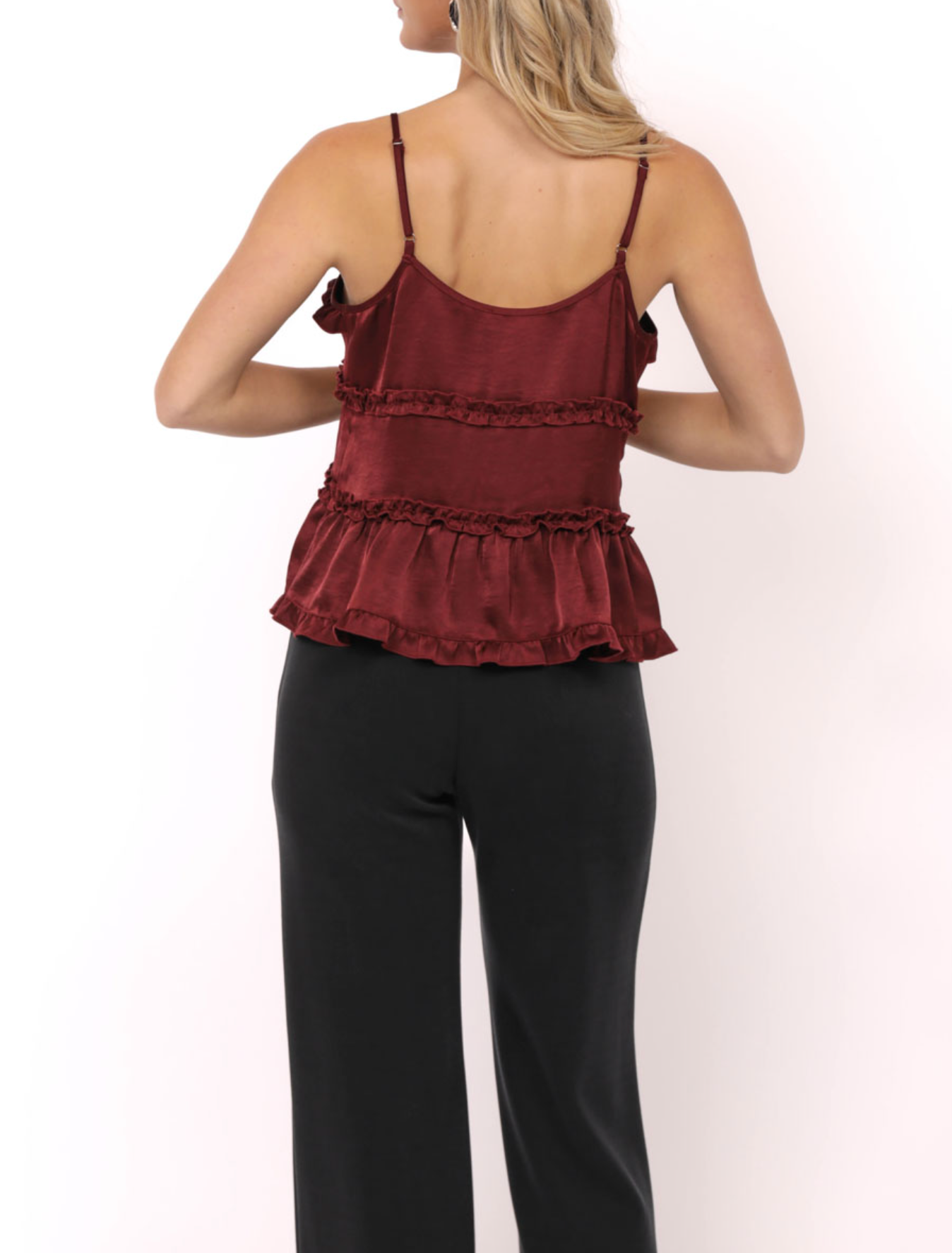 One Look Ruffle Trim V Neck Top