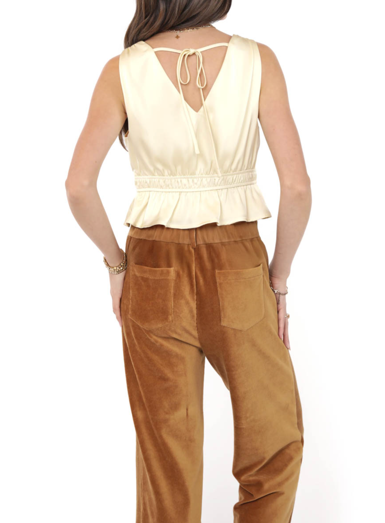 Records V Neck Cropped Peplum Top (Butter)