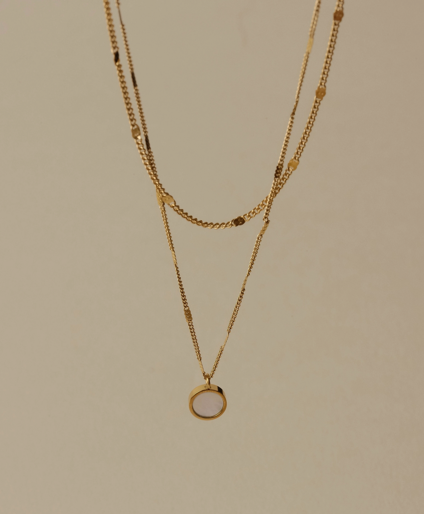 Sara Dual Chain Opal Shell Pendant Necklace