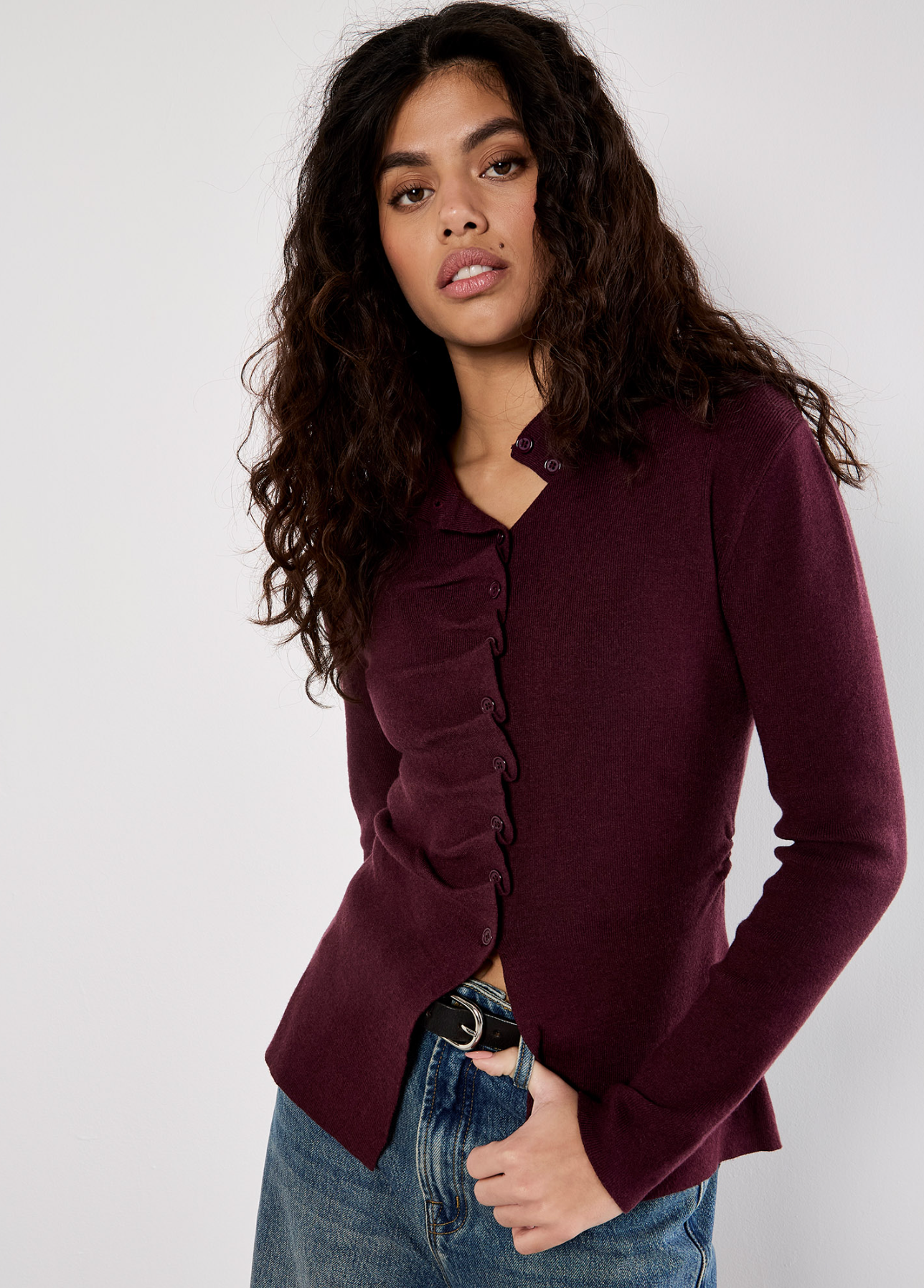 Pleated Button Knit Sweater