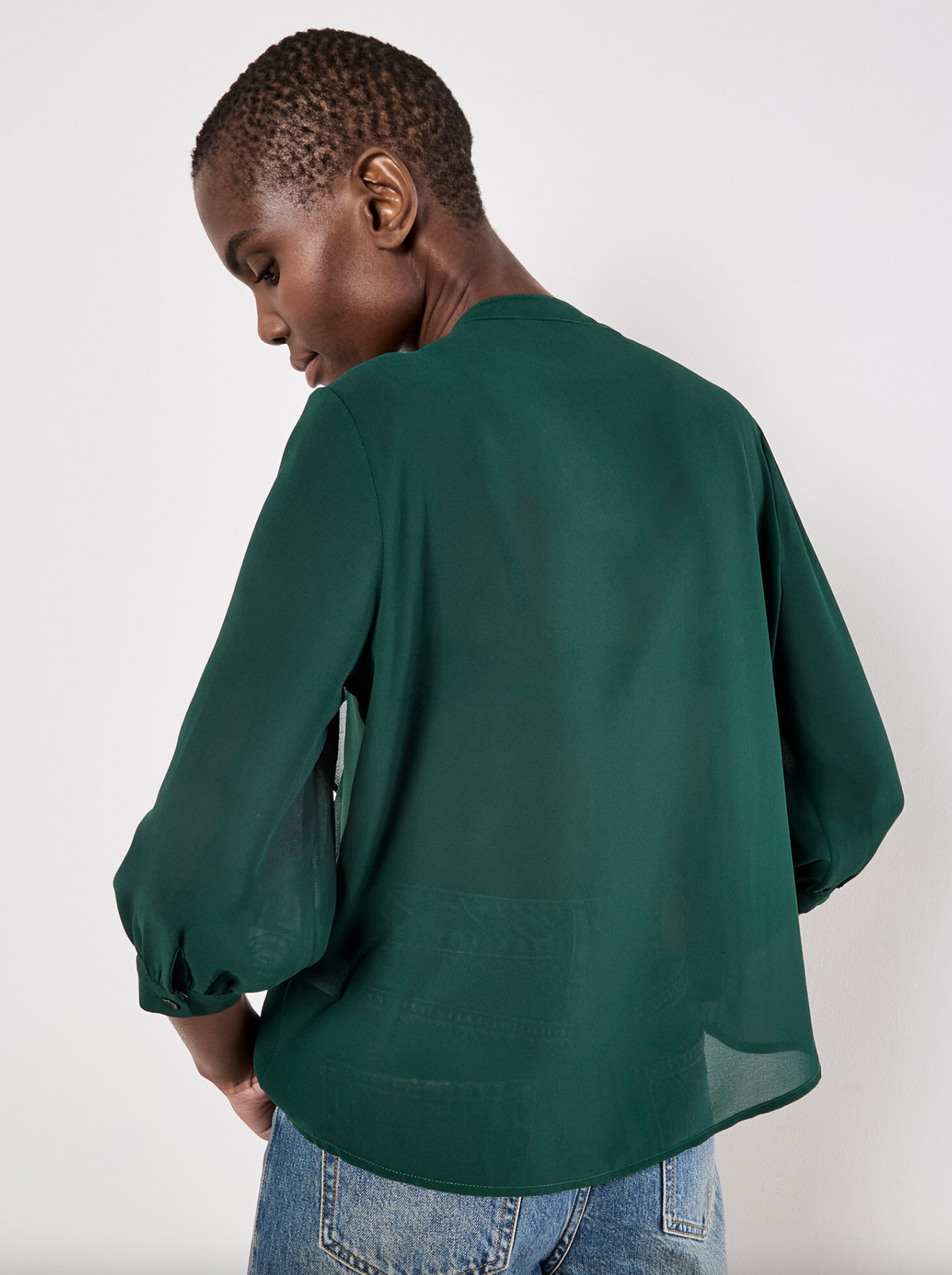 Ruffle Front Chiffon Blouse (Green)