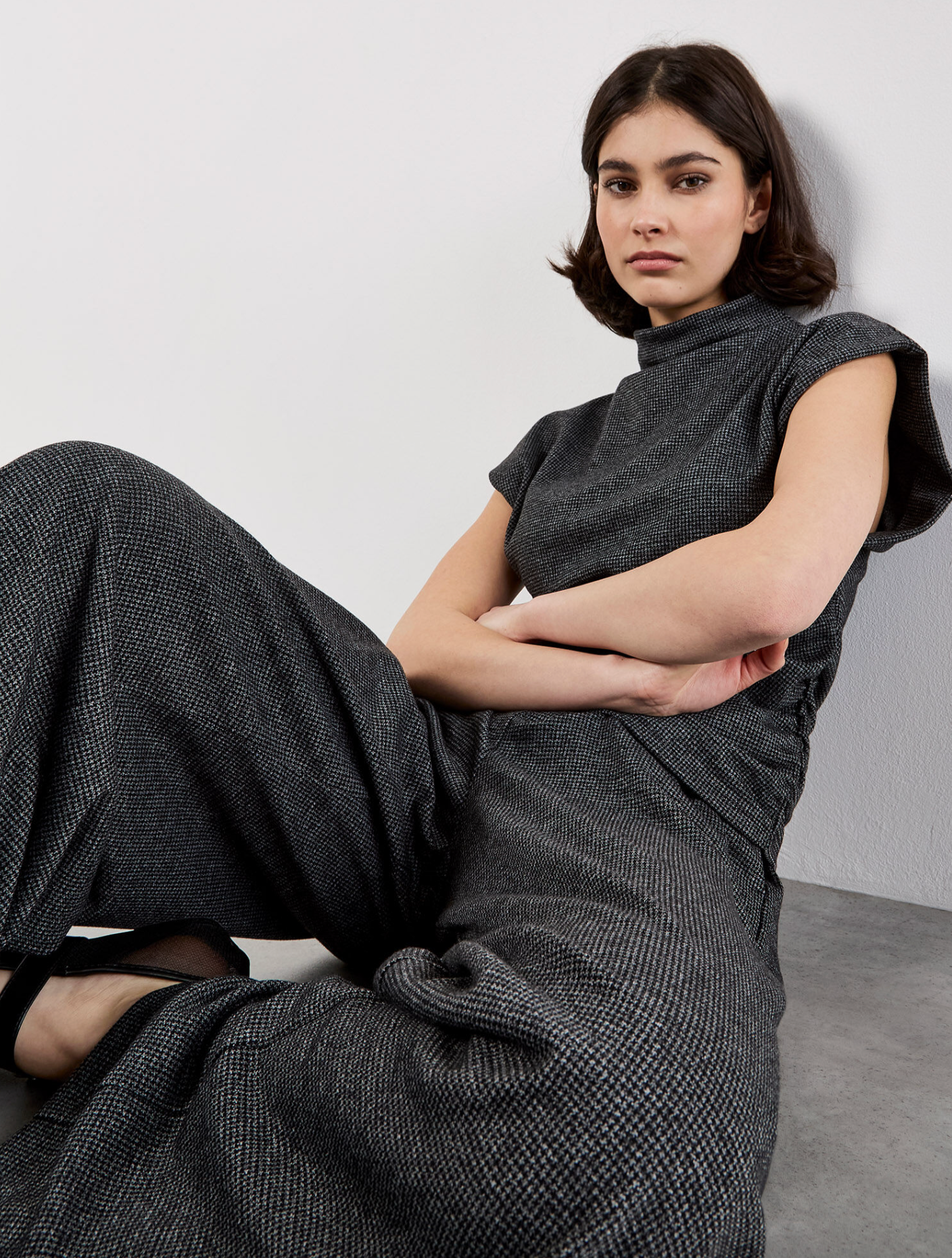 Mini Dogtooth Soft Wide Leg Trousers