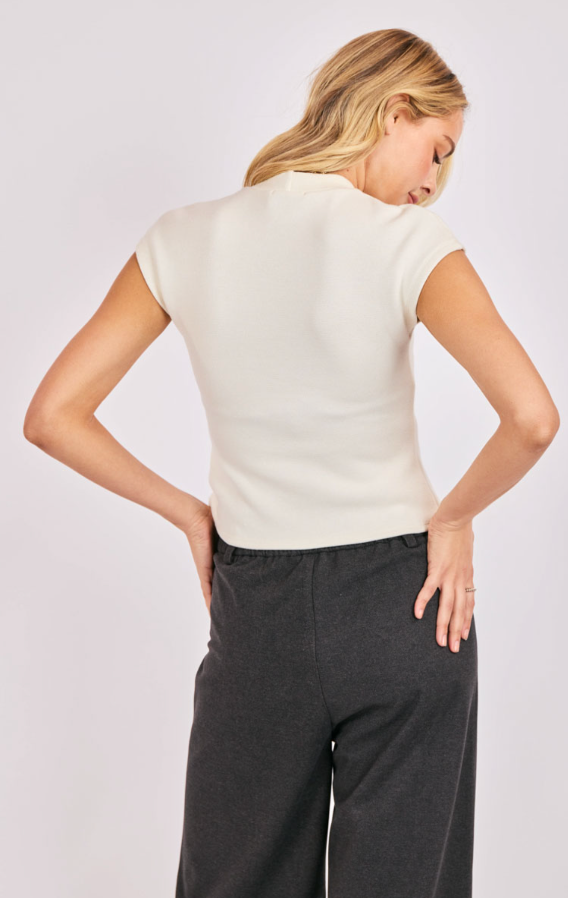 Downtown Mock Neck Sleeveless Top (Ivory)