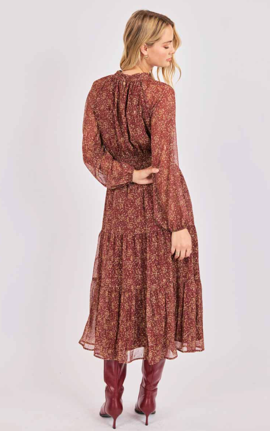 Candlelight Mockneck Tiered Midi Dress