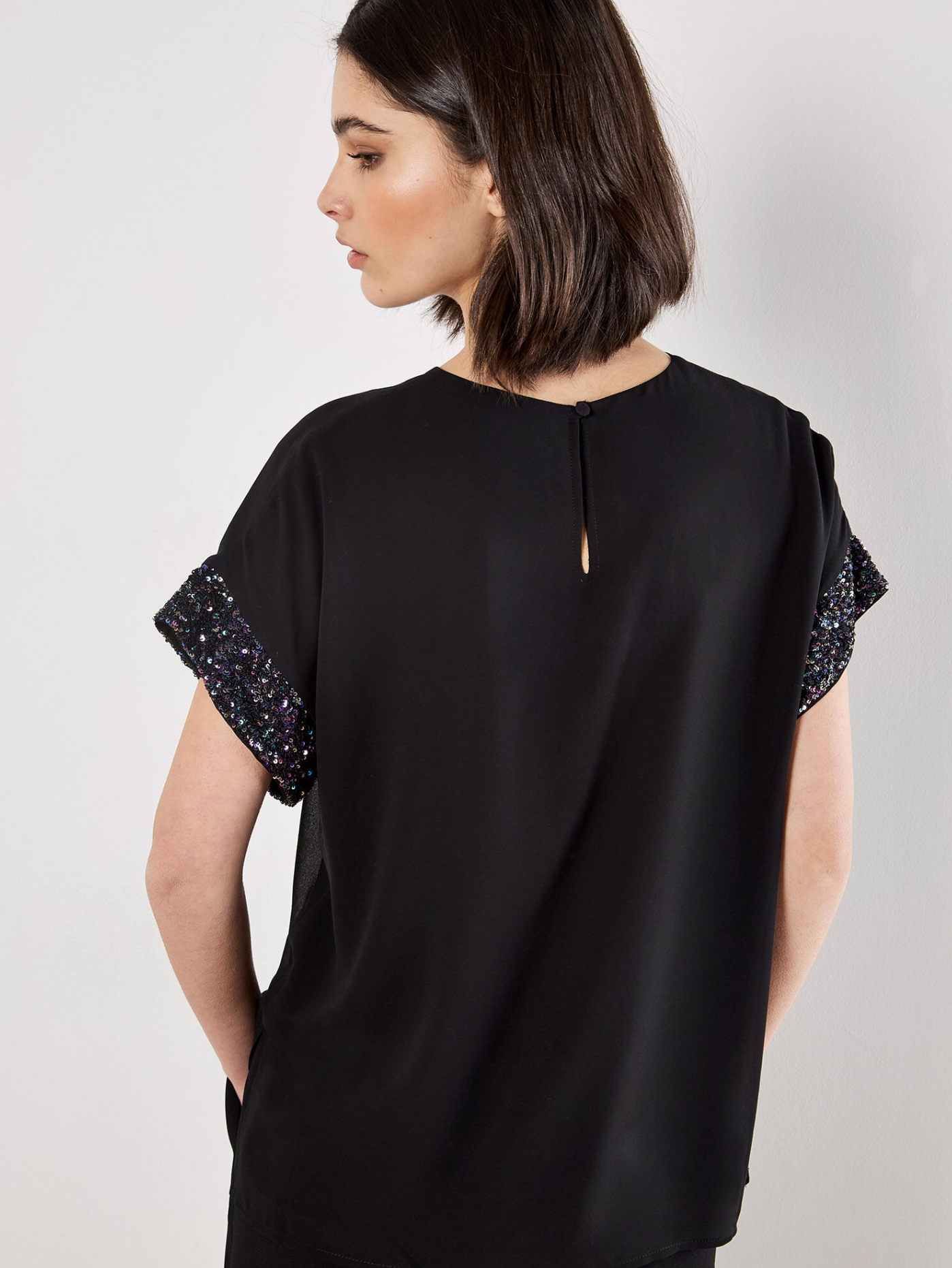 Sequin Trim Chiffon Layered T-Shirt