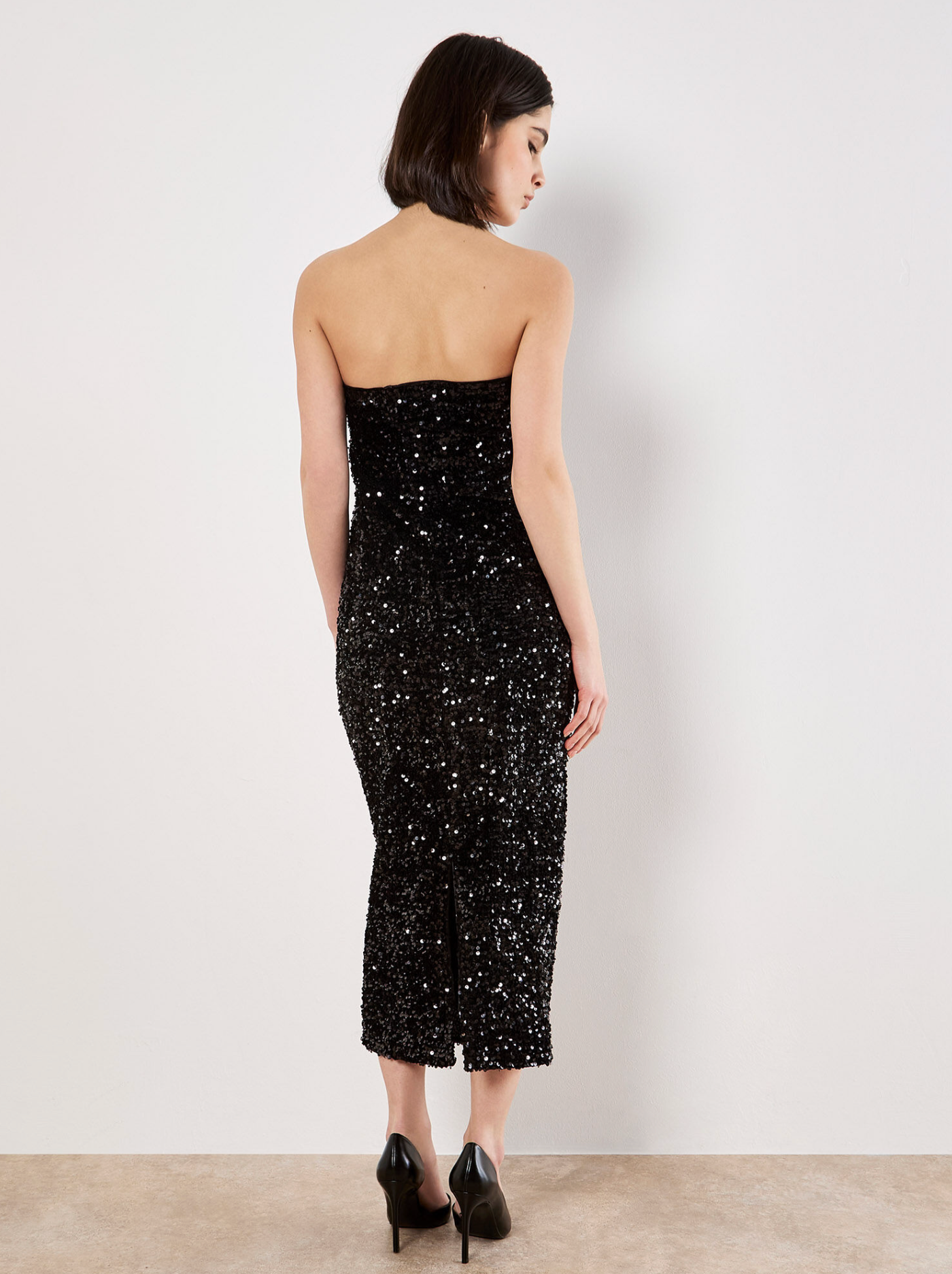 Sequin Bandeau Velvet Bodycon Midi Dress