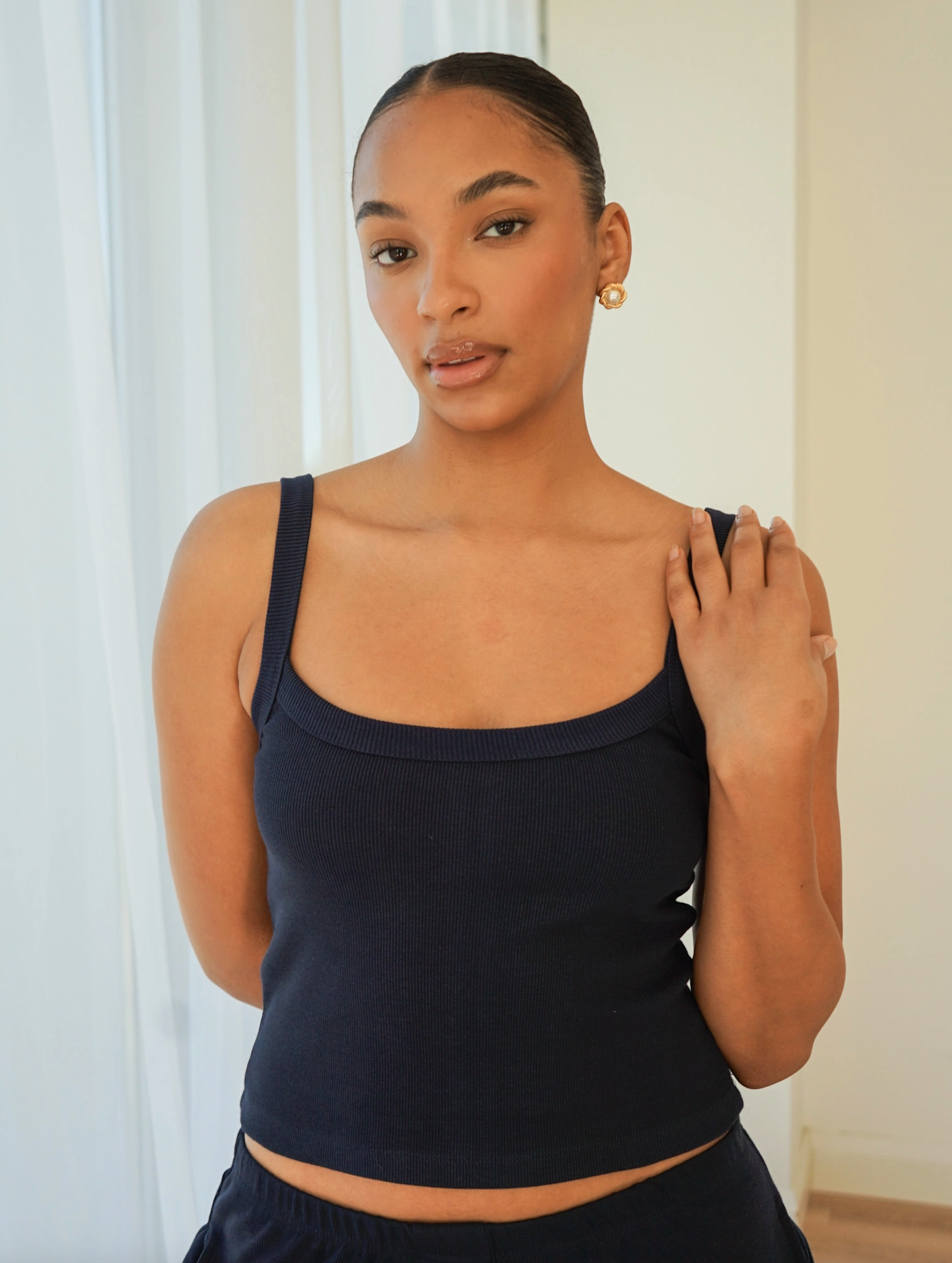 Cotton Rib Scoop Neck Tank (Navy)
