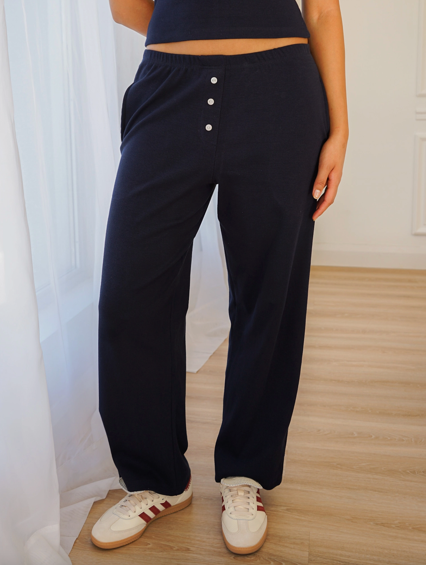 Cotton Rib Boxer Pants (Navy)