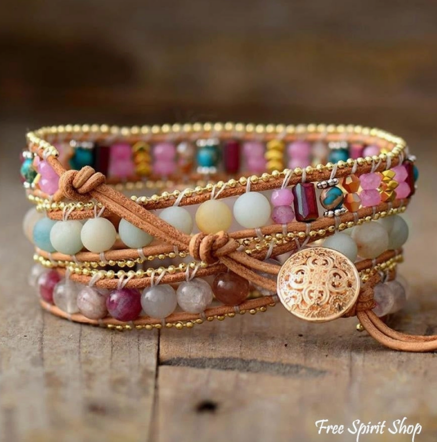 Rose Quartz Heart & Amazonite Wrap Bracelet