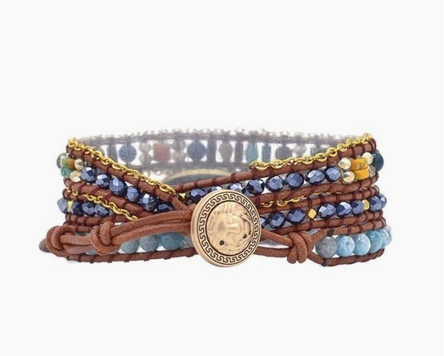 Natural Blue Apatite Gemstone Wrap Bracelet