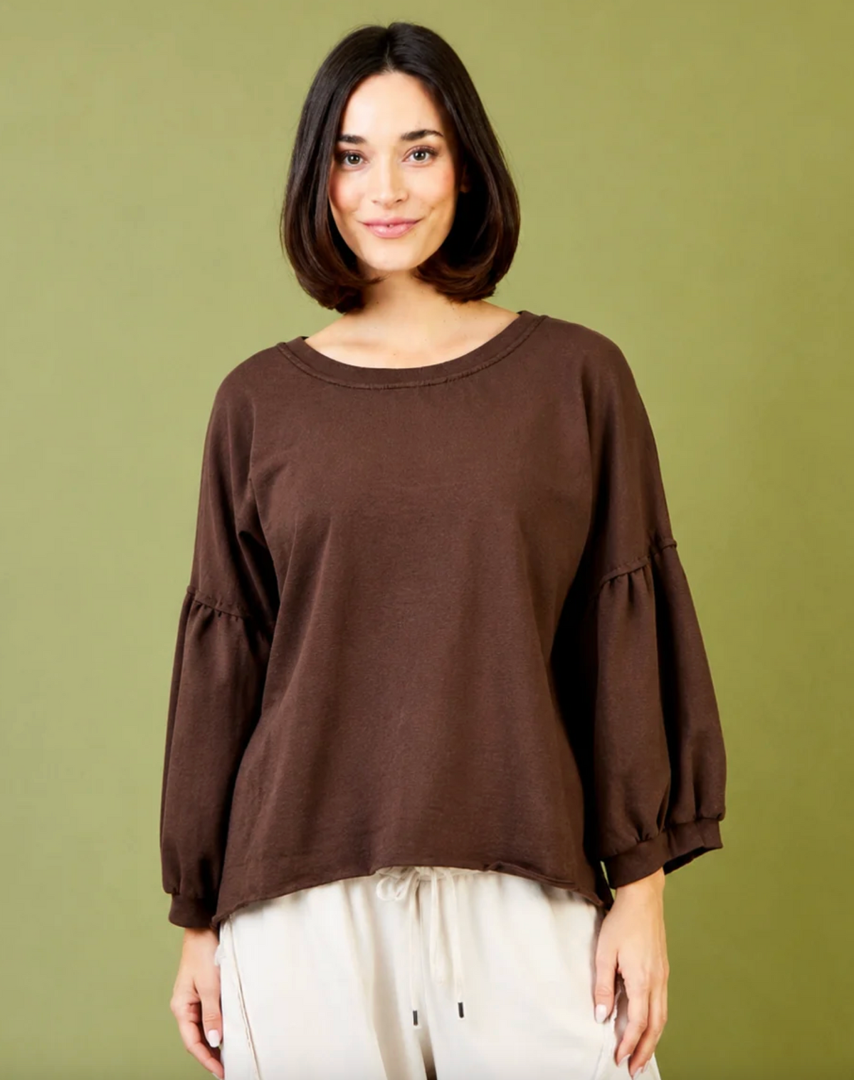 Bo Bubble Sleeve Sweatshirt With Drawstring Hem