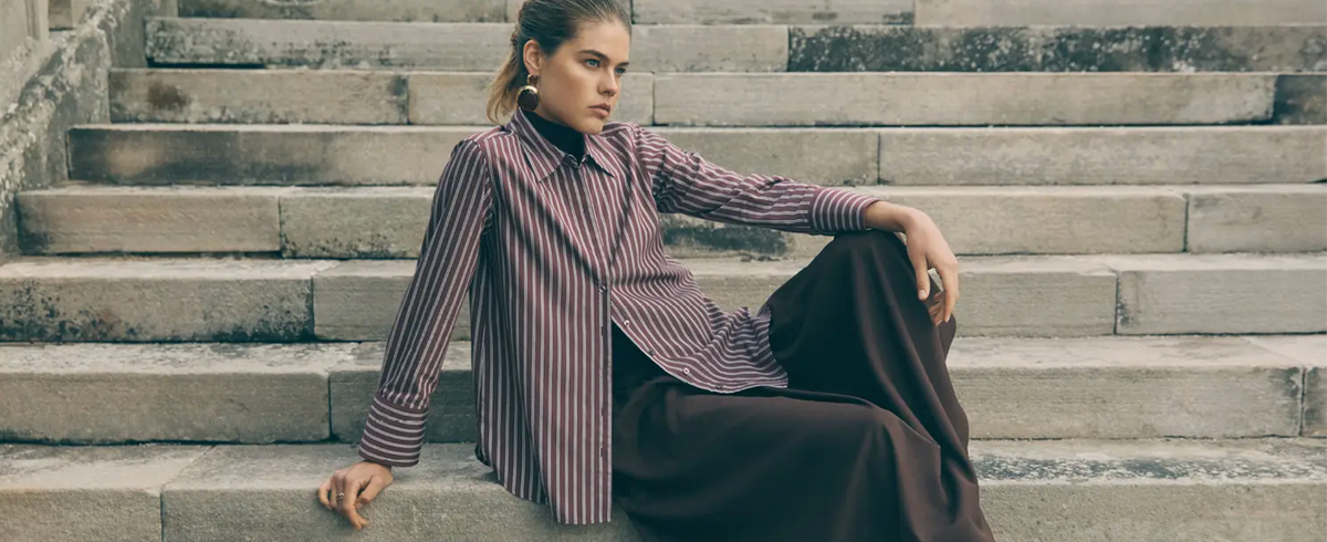 Apricot oversized Stripe Shirt (Burgundy)
