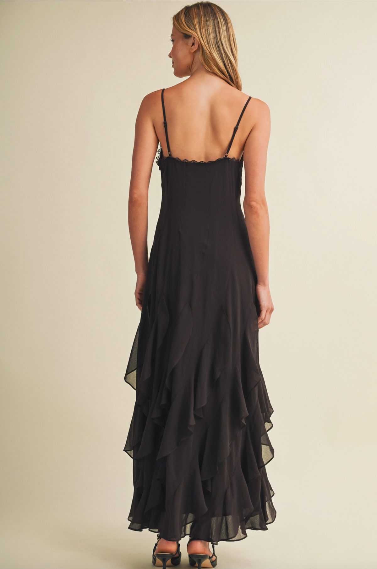 Scallop Lace Ruffle Dress (Brown)