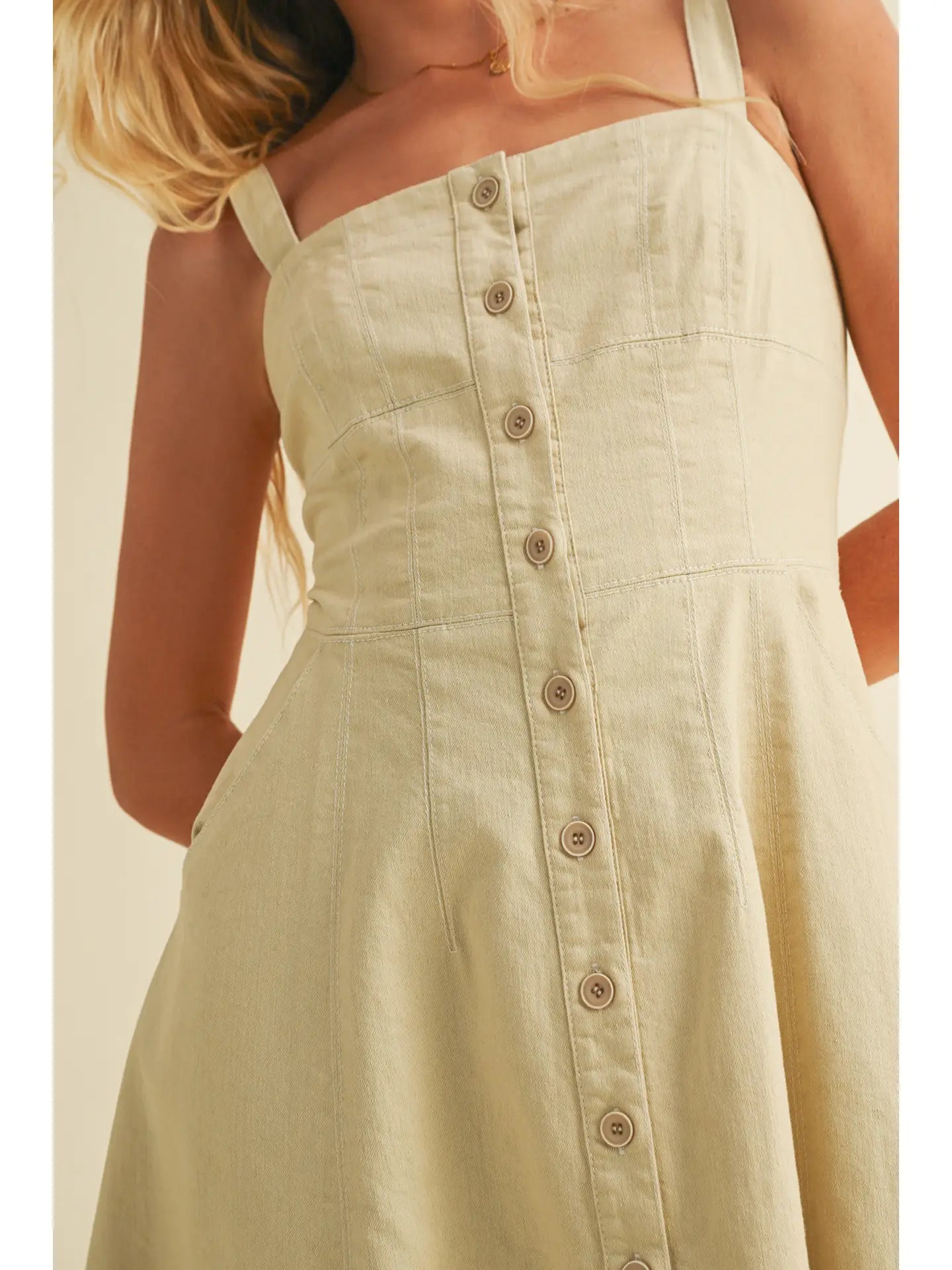 Front Button Closure Sleeveless Dress (Hemp)