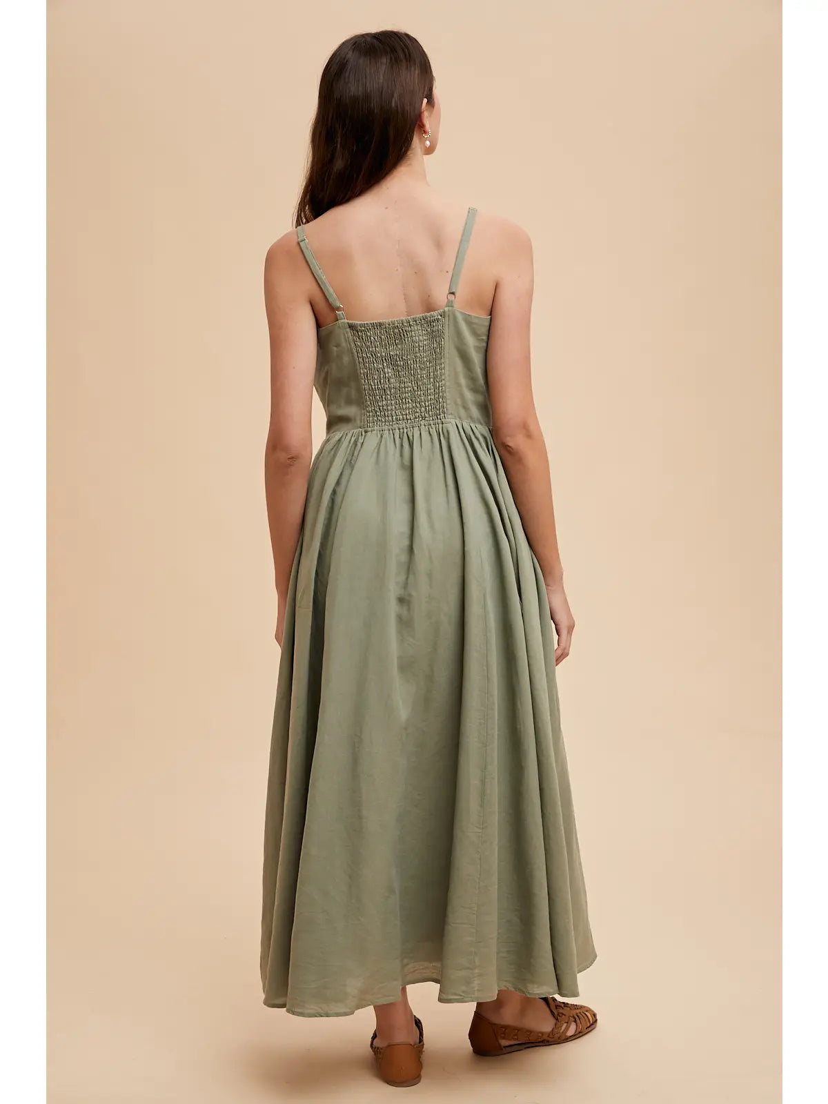 Darlin Linen Blend Button Dress (Sage)