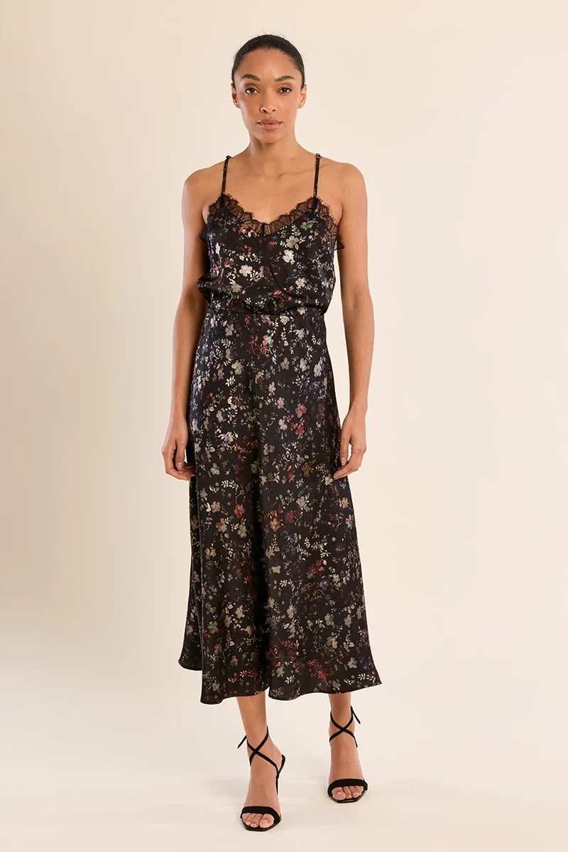 Long floral satin skirt