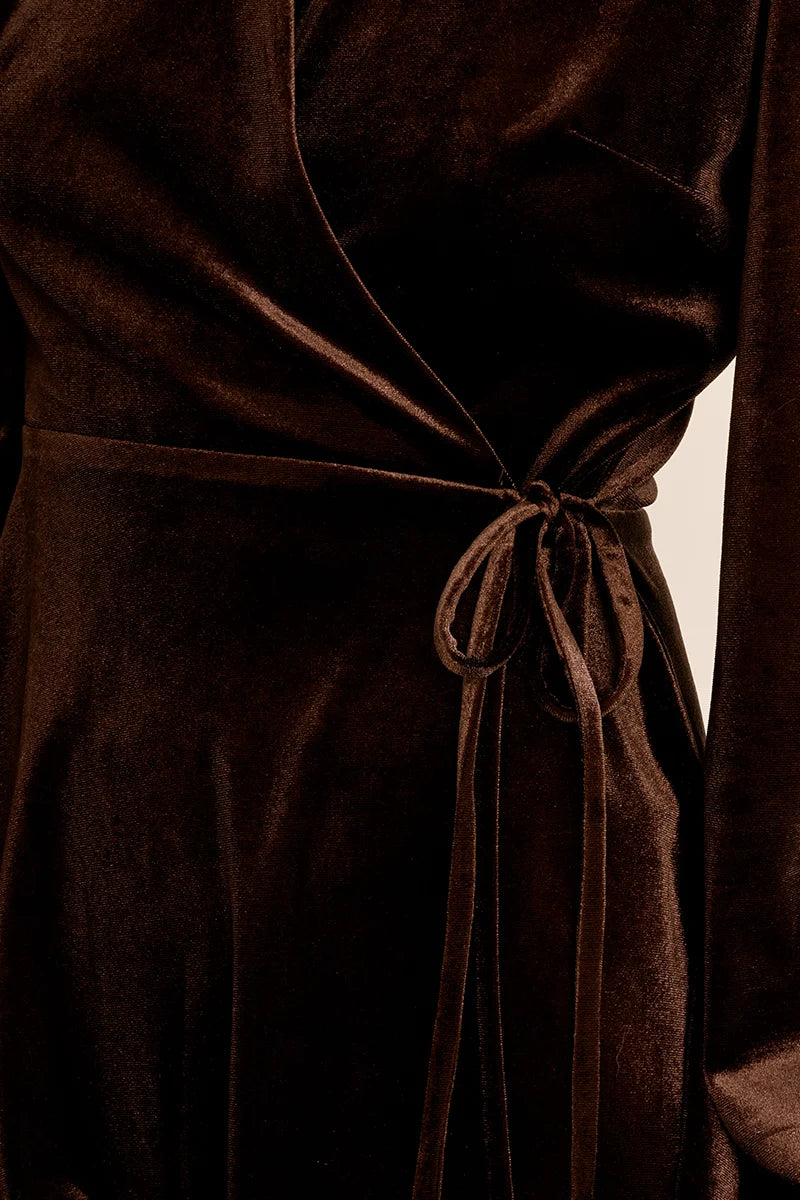 Velvet Wrap Dress (Chocolate)
